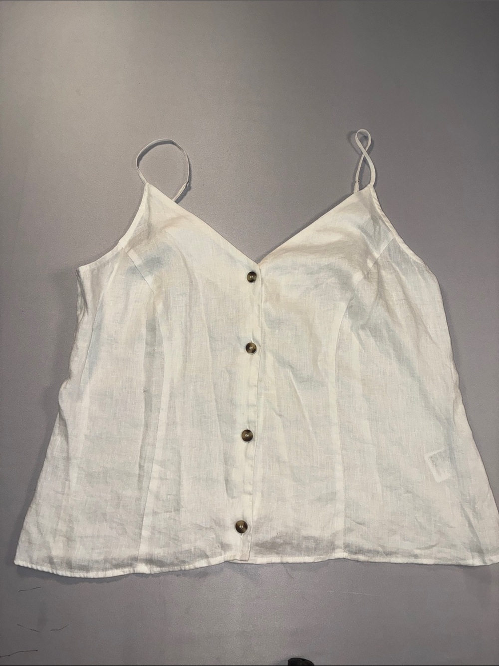 White Button-Front Linen Cami Top Womens XL